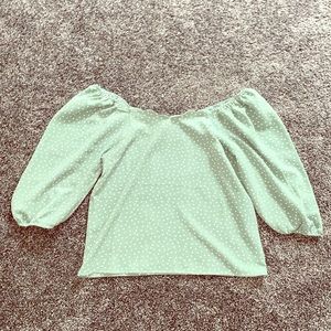 Off the shoulder green polka dot flow shirt